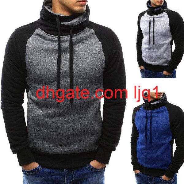 

autumn long sleeves pullover sweater male casual clothing mens colorblock turtleneck hoodies casual spring, Black