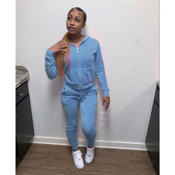 

pencil pants suits female spring new skinny tracksuits womens casual velvet sets fashion trend loong sleeve cardigan zipper hooded, Gray