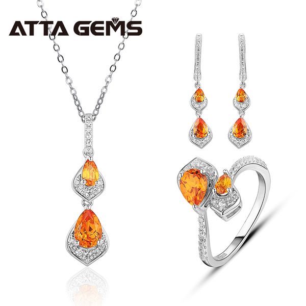 

orange sterling silver jewelry set created orange sapphire unique gemstone pear shape women's wedding engagement jewelry set 201006