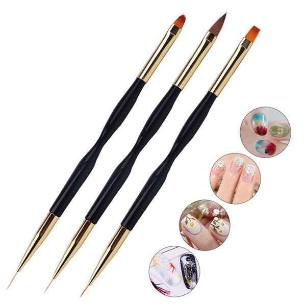 

double end nail art acrylic gel extension builder brush french flower design lines stripe liner drawing pen manicure tool, Silver