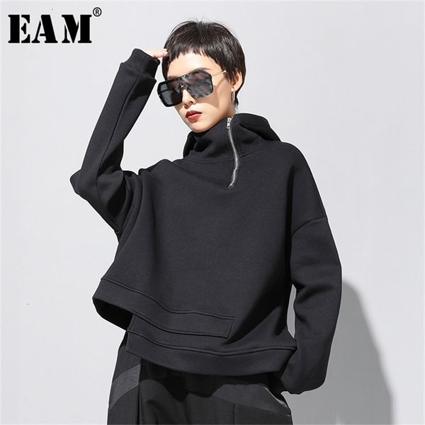 

[eam] loose fit asymmetrical oversized sweatshirt new hooded long sleeve women big size fashion tide spring autumn 19a-a527 201211, Black