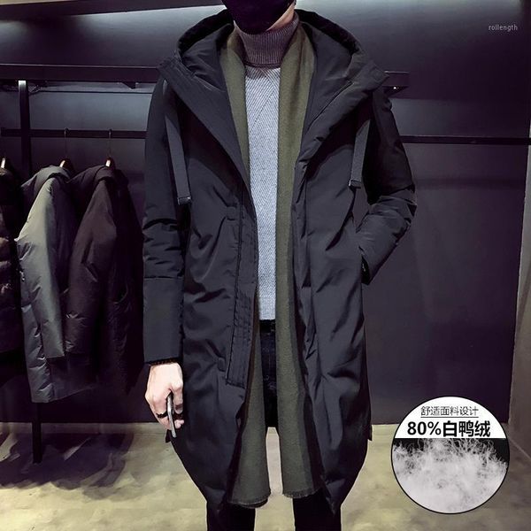 

winter down jacket men warm thick fashion parka men casual hooded coat man clothes wild loose cotton long jacket male m-3xl1, Black
