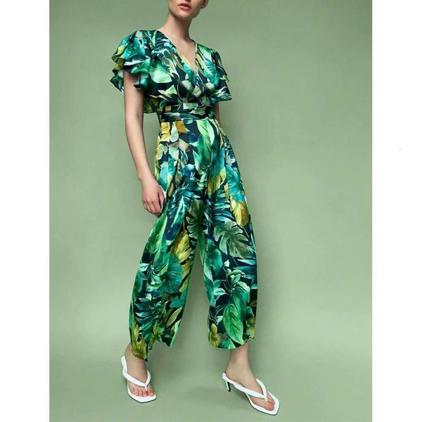 

женщины летний комбинезон богемной зеленый цветочный принт сборок короткими рукавами моды случайные длинные трико combinaison femme, Black;white