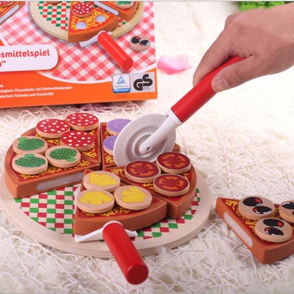 

27pcs pretend play simulation wooden kichen cutting pizza set toys role play cooking toy early development toys for kids gift y200428