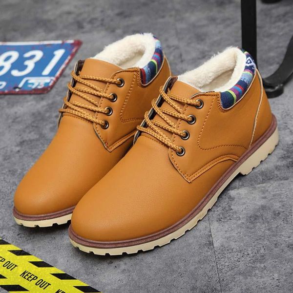 

winter sneakers men boots 2020 thick cotton boots men shoes lace-up anti-slip booties casual sneakers shoes plus size, Black
