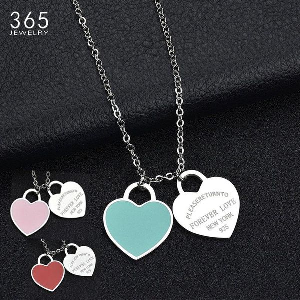 

fashion accessories enamel double heart pendant stainless steel necklace "forever love" letter necklace wedding gift, Silver