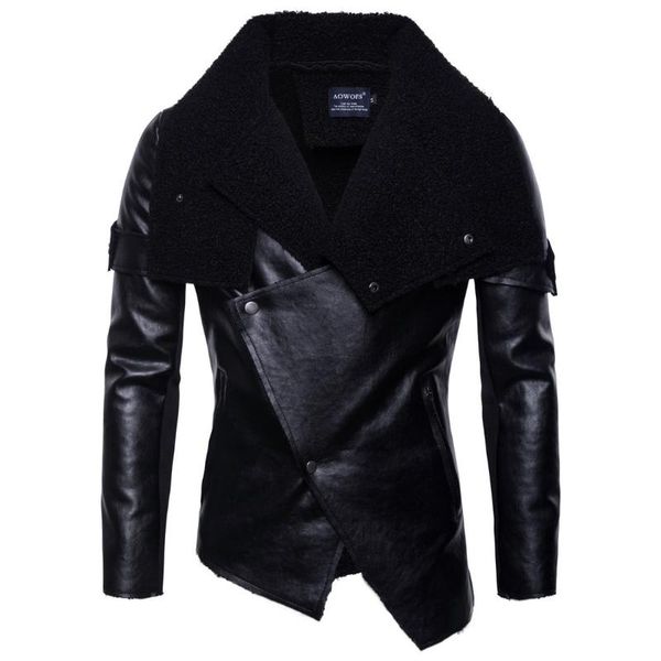 

men's fur & faux men of fund 2021 autumn outfit locomotive clothing personality irregular punk leather jacket, Black
