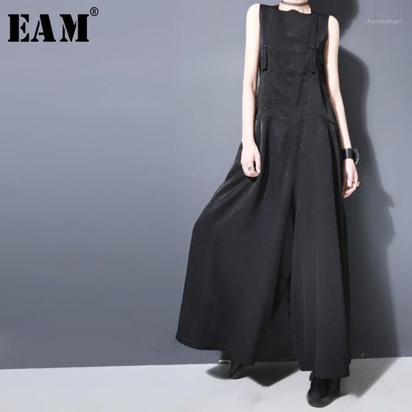 

eam] 2019 new spring strapless black brief button loose long wide leg long pants women overalls fashion tide jf9131, Black;white