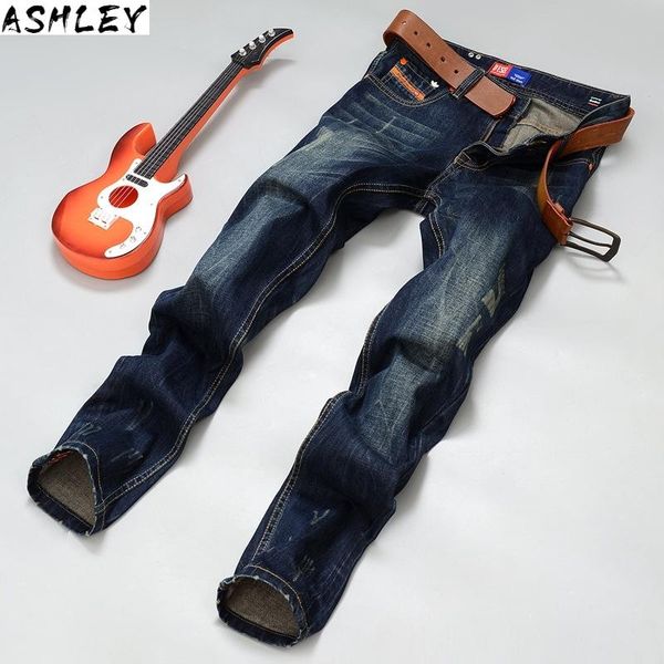 

новый enjeolon 2020 мужчин денима джинсы моды mens casual slim fit прямые длинные брюки для мужчин-штаны, Blue