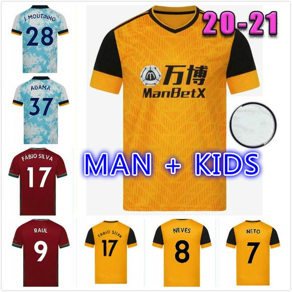 

2020 2021 wolves j.moutinho raul neves podence soccer jersey 20 21 dendoncker adama wolves men kids kit football uniform shirts, Black;yellow
