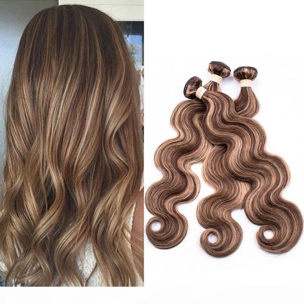 

piano 4 27 mixed color brazilian human hair body wave weave bundles brown highlight mix with honey blonde piano color hair extensions, Black;brown