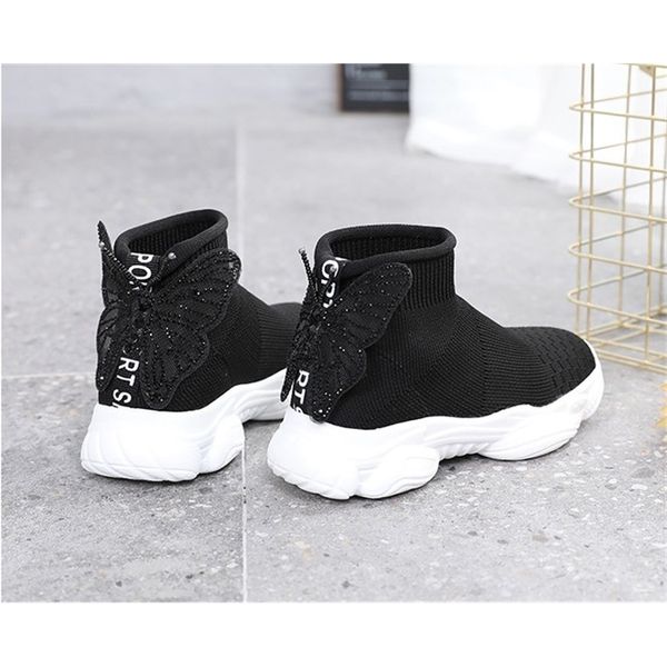 

children sneakers autumn kids socks breathable casual diamond super beautiful butterfly knot girls mesh sports shoes 26-37, Black;red