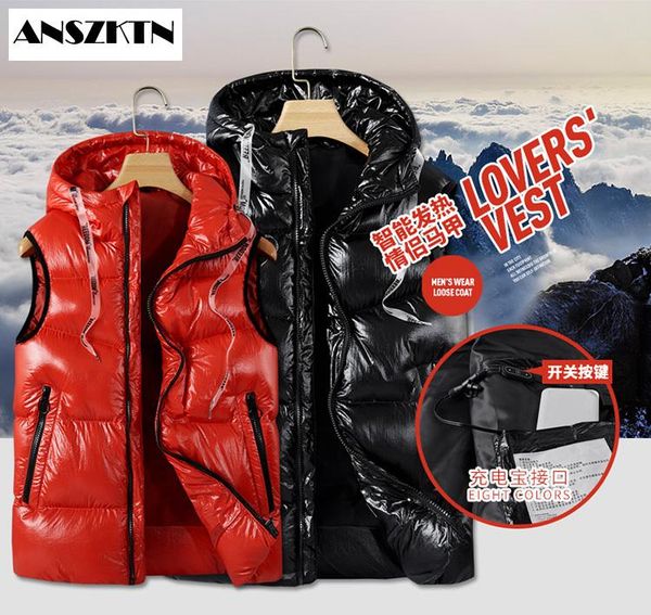 

men's vests anszktn style heated heating vest jacket usb men winter electrical sleevless outdoor fishing waistcoat hiking, Black;white