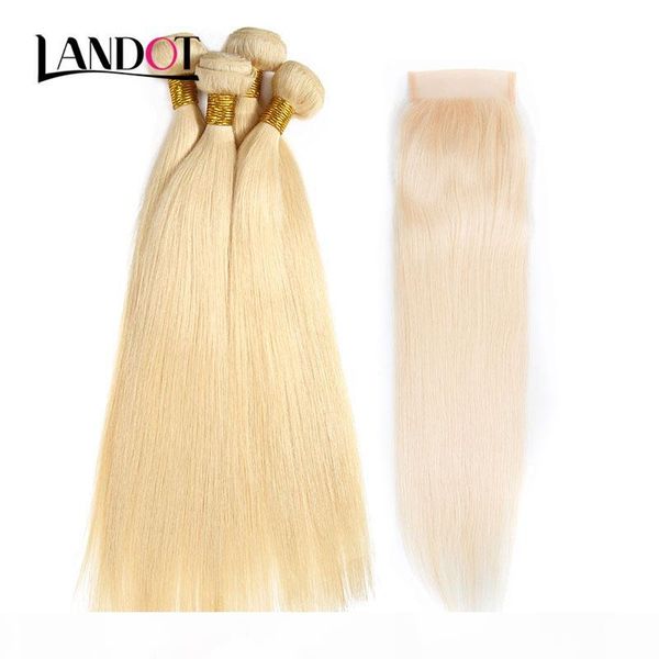 

9а бразильский straight virgin человека ткет волос 4 связки с bleach blonde color 613 # шнурок закрытие перуанский малазийский индийский кам, Black;brown