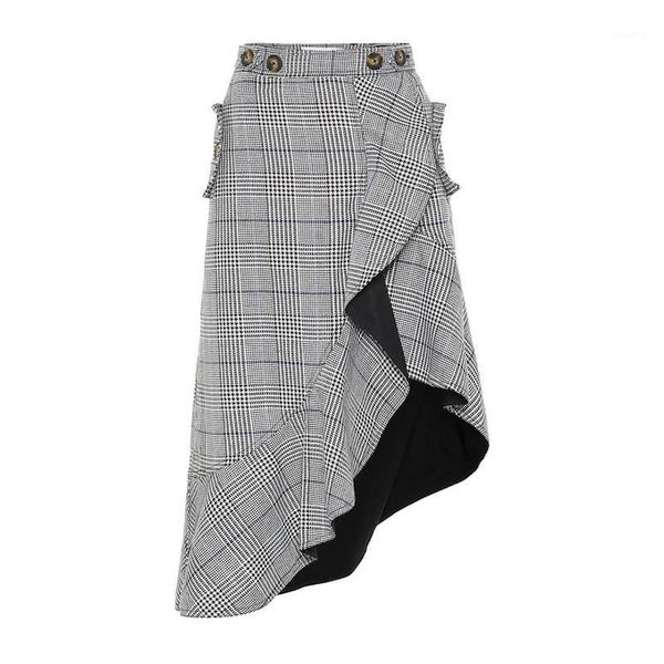 

2020 spring new arrive irregular plaid skirts, Black