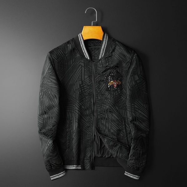 

stripe men club outfit spring fall luxury jacquard embroidered vintage black men's jacket b6wg, Black;brown