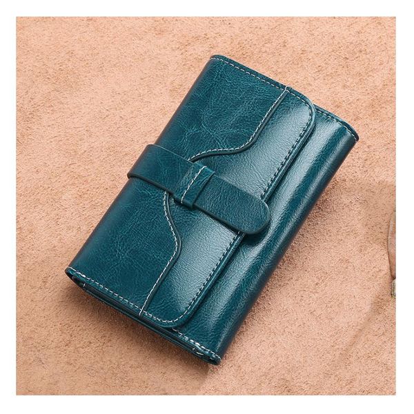 

designer-new women's wallet short style student korean version cute cowhide wallet folding and buckling pocket purse, Red;black
