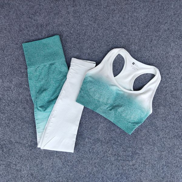 

ombre women yoga set sport bra+seamless leggings gym clothes workout sportswear fitness sport suit high waist yoga pants running c0122, Gray