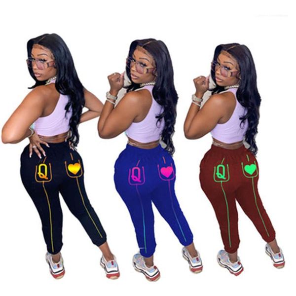 

autumn new skinny casual sports pants ladies q letter pants fashion trend middle waist all-match trousers designer female, Black;white