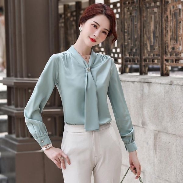 

women's blouses & shirts style 2021 fashion ladies women long sleeve work wear office uniform elegant, White