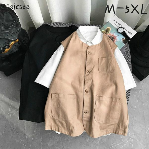 

men vests large size 5xl pockets sleeveless v-neck single breasted function safari style loose male waistcoats harajuku hip hop, Black;white