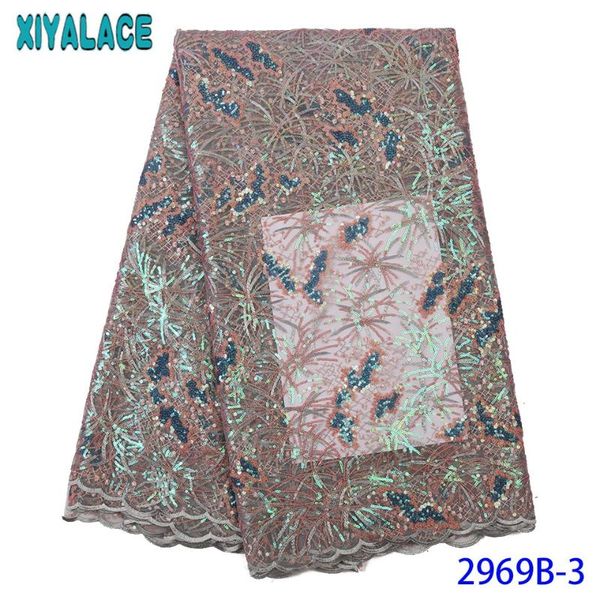 

2020 nigerian embroidery laces french tulle lace with sequins for lace materials african materials ks2969b-3, Pink;blue