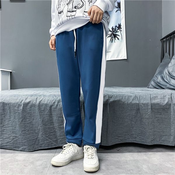 

men fitness sport pants 2020fw running fashion mens striped luminous letter pattern print joggers teenager sweatpants, Black