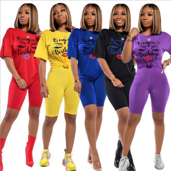 

2020 new summer womens two piece biker shorts sets t-shirts biker shorts jogger 2 piece set casual active print outfits1, Gray