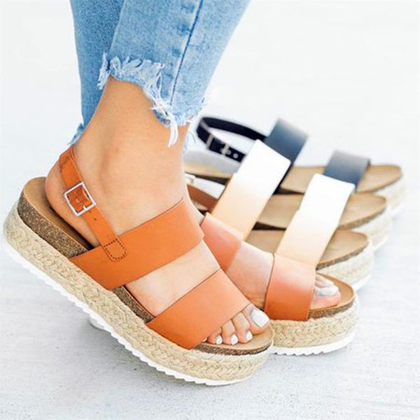 

сандалии новой платформы сандалии клинья обувь для женщин лето chaussures femme кожа коренастый пятки sandalias mujer tyu89, Black