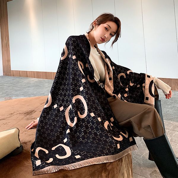 

brand designer cashmere scarf foulard bandana long lrage shawls wrpas winter blanket pashmina bandana new 201023, Blue;gray