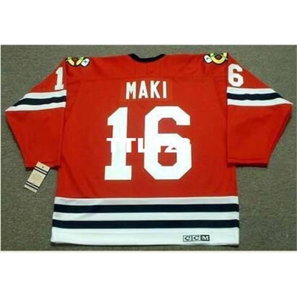 

mens #men 16 chico maki chicago blackhawks 1963 ccm vintage hockey jersey or custom any name or number retro jersey, Black