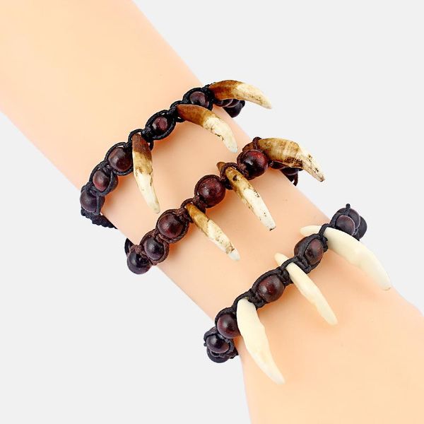 

1pcs yak bone spike wolf tooth wood beads wax cord chain necklace jewelry bijoux gift, Golden;silver