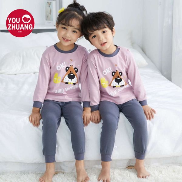 

cotton autumn cloth trousers set girls' base thermal underwear boys' and children's pajamasu37r, Blue;red