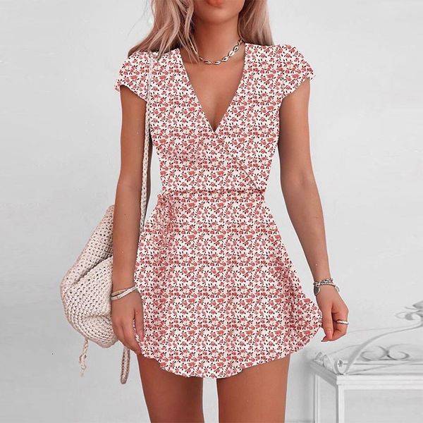 

women summer v neck floral print mini bohemian casual a-line short black female beach party vestidos 2021 new 9kb3, Black;gray