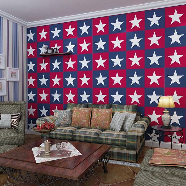 

american mediterranean stars captain pentagram stripe wallpaper bedroom children room environmental protection wallpaper
