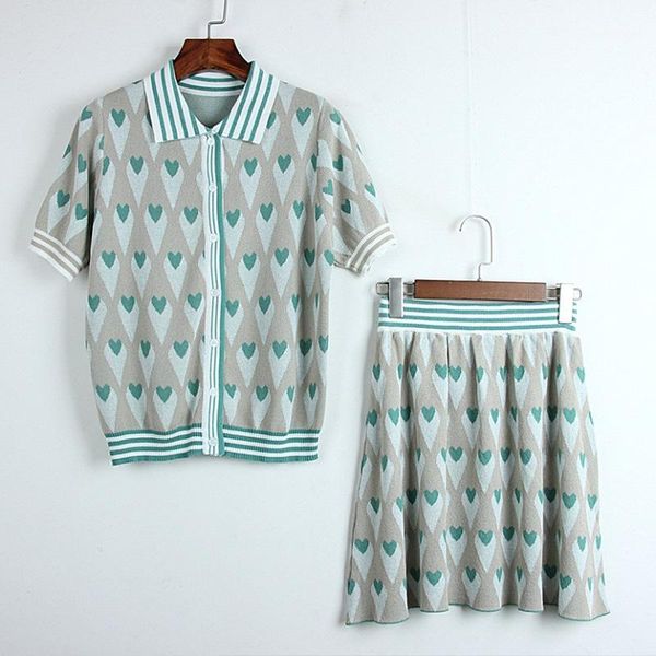 

two piece set women short sleeve shirt and a-line skirt suits 2020 summer fashion elegant runway knitted mini skirts sets1, White