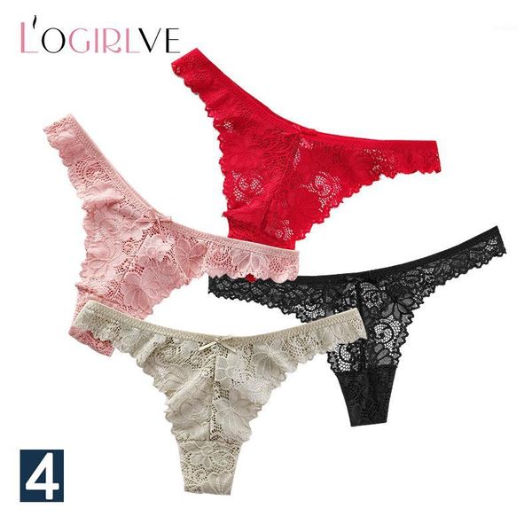 

women's panties logirlve 4pcs / lot women lace low waist breathable thong fashion underwear amazing sale lingerie1, Black;pink