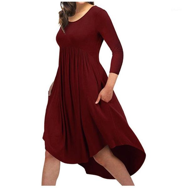 

ladies causal a-line dress round neck long sleeve solid autumn fashion dress draped knee-length o-neck dresses robe #331, Black;gray