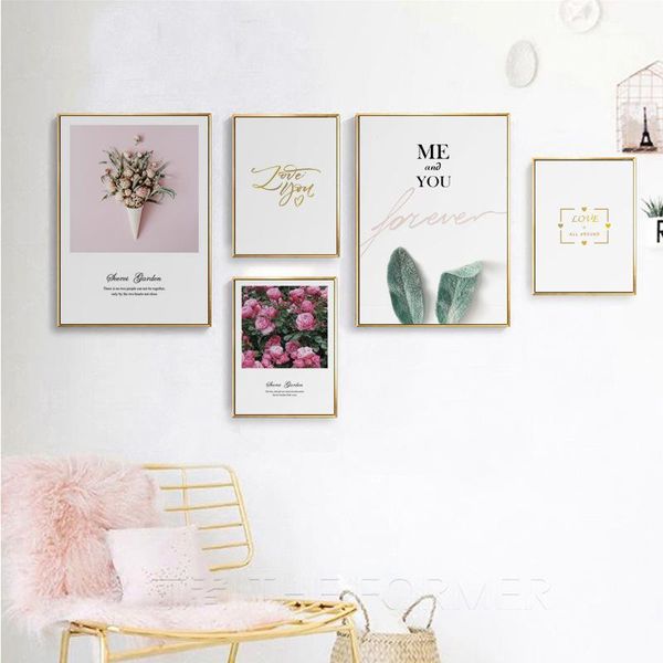 

paintings fresh pink white roses and sweet language canvas painting art print poster picture wall beautiful home decoration1