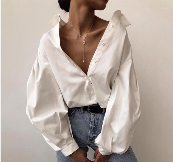 

fashion explosion british style woven solid color exaggerated lantern long sleeve shirt temperament blouse women1, White