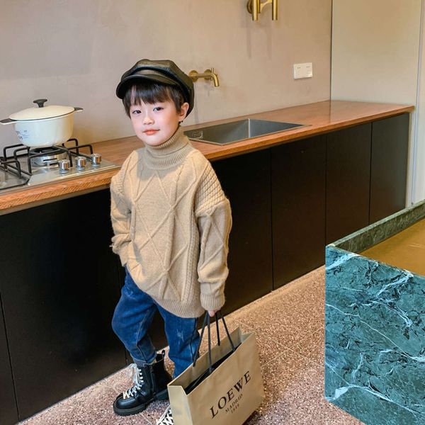 

im children's high wear boys' warm neck 2020 new winter solid color pullover sweater fashion du6w, Blue