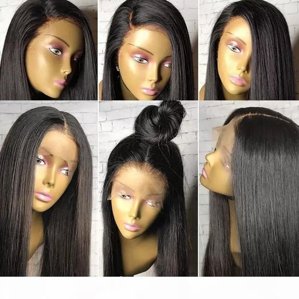 

lace front wig 13x6 long parting preplucked hairline 9a grade virgin brazilian human hair wigs silky straight full lace wig for black wome, Black;brown