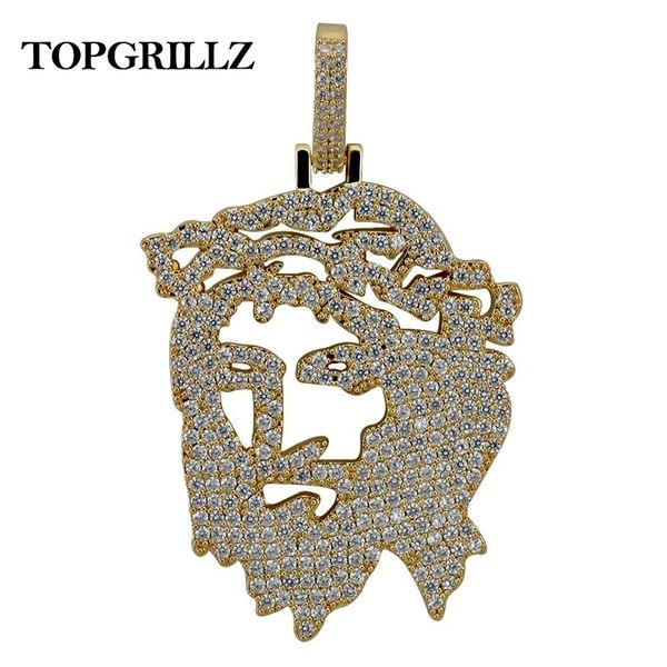 

rillz solid back iced out jesus christ head face pendants necklaces hip hop gold silver color chain for men women jewelry 201014