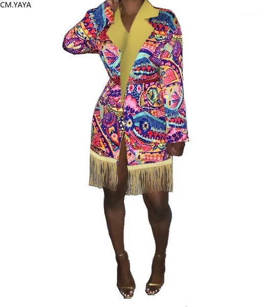 

gl autumn winter graffiti print blazers single button tassel notched long sleeve long blazers office lady coat outwear gllz-6731, White;black