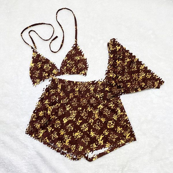 

3pcs set women swimwear letter textile designer bikini suit classic print lace-up bra crop + briefs + shorts swimsuit ladies beachwear s-2xl
