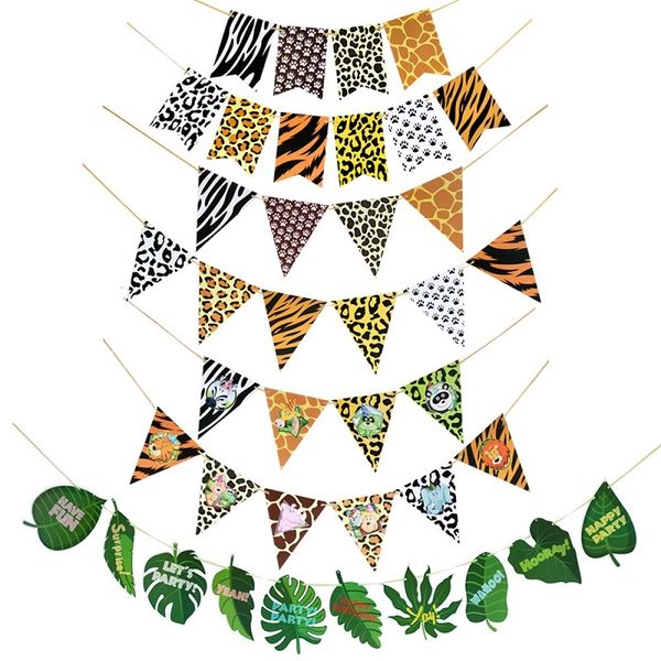 

1set jungle paper banner wall hanging bunting garland safari party birthday decoration for kids animal theme decor