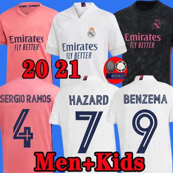 

19 20 21real madrid hazard modric benzema soccer jerseys mariano sergio ramos kroos home away 3rd football shirts isco bale mens+kids jersey, Black;yellow