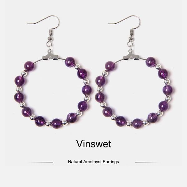 

real natural purple amethysts stone crystal beads earrings ring charm pendant pink white red gem stone ladies earrings jewelry, Silver