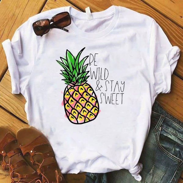 

pineapple fruit new women t-shirt fashion short sleeves tee cartoon graphics t-shirt lady kawaii camisa shirts, White