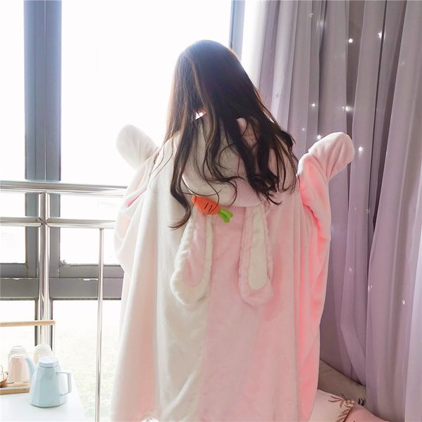 

double layer cute radish rabbit home cloak lazy blanket lunch break shawl cape color matching bear student blanket